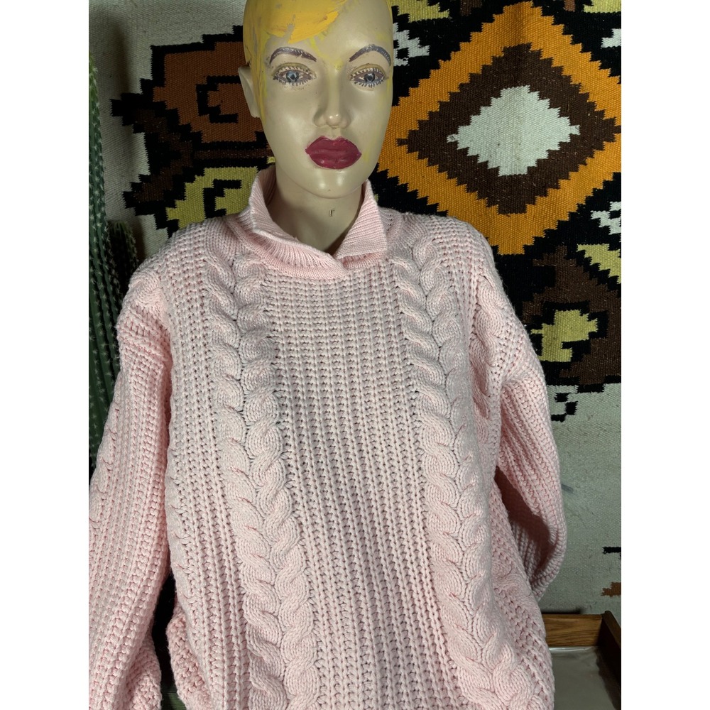 Gerard Works Sweater Womens M Pink Excellent Vintage Cable Knit Mock Neck